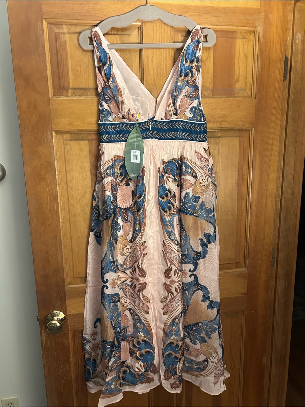 FARM Rio Blush Maxi Dress with Teal Paisley Accents - Picture 1 of 2